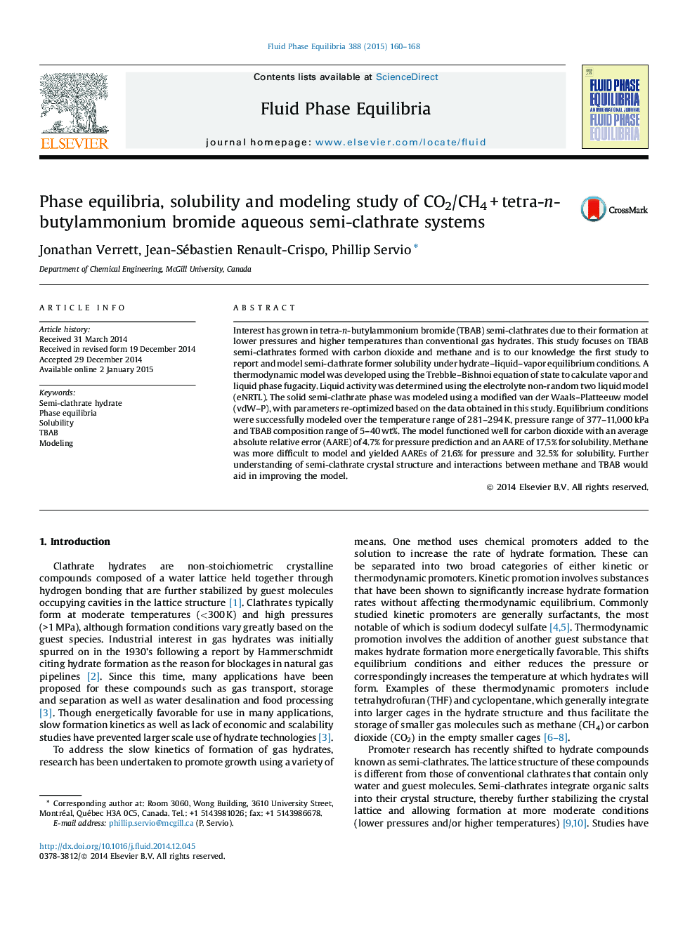 Phase equilibria, solubility and modeling study of CO2/CH4 + tetra-n-butylammonium bromide aqueous semi-clathrate systems