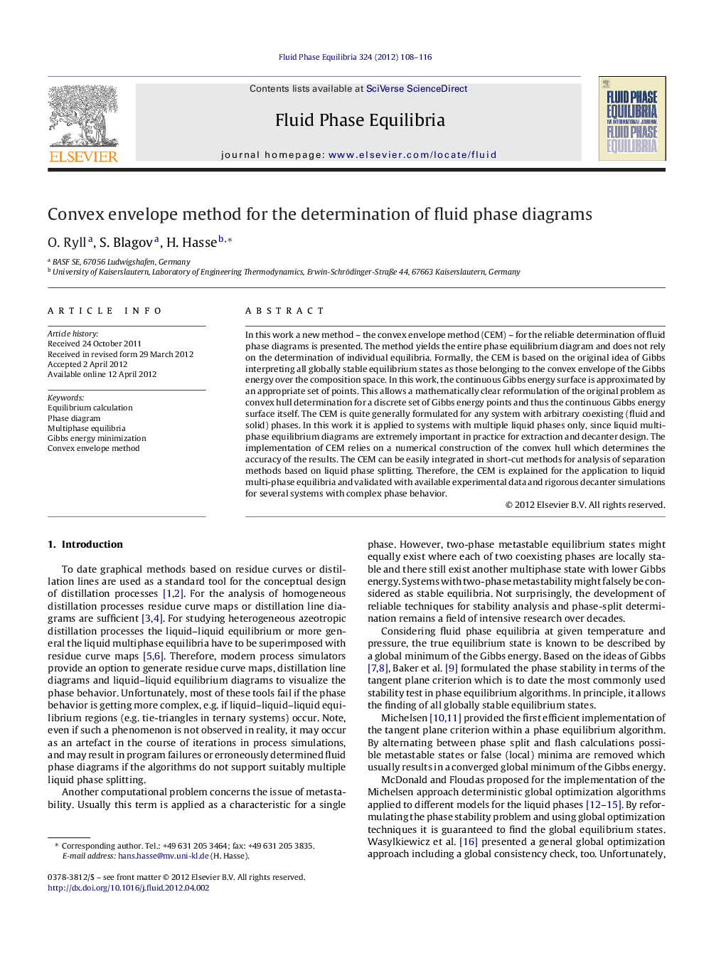 Convex envelope method for the determination of fluid phase diagrams