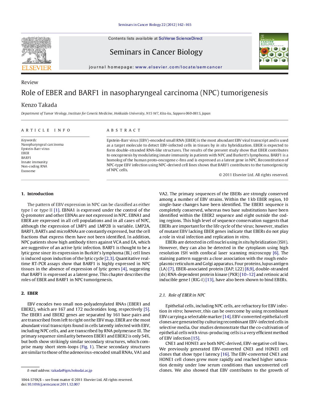 Role of EBER and BARF1 in nasopharyngeal carcinoma (NPC) tumorigenesis