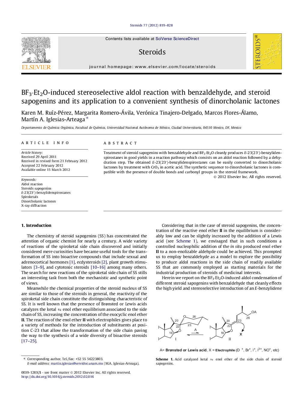 BF3·Et2O-induced stereoselective aldol reaction with benzaldehyde, and steroid sapogenins and its application to a convenient synthesis of dinorcholanic lactones