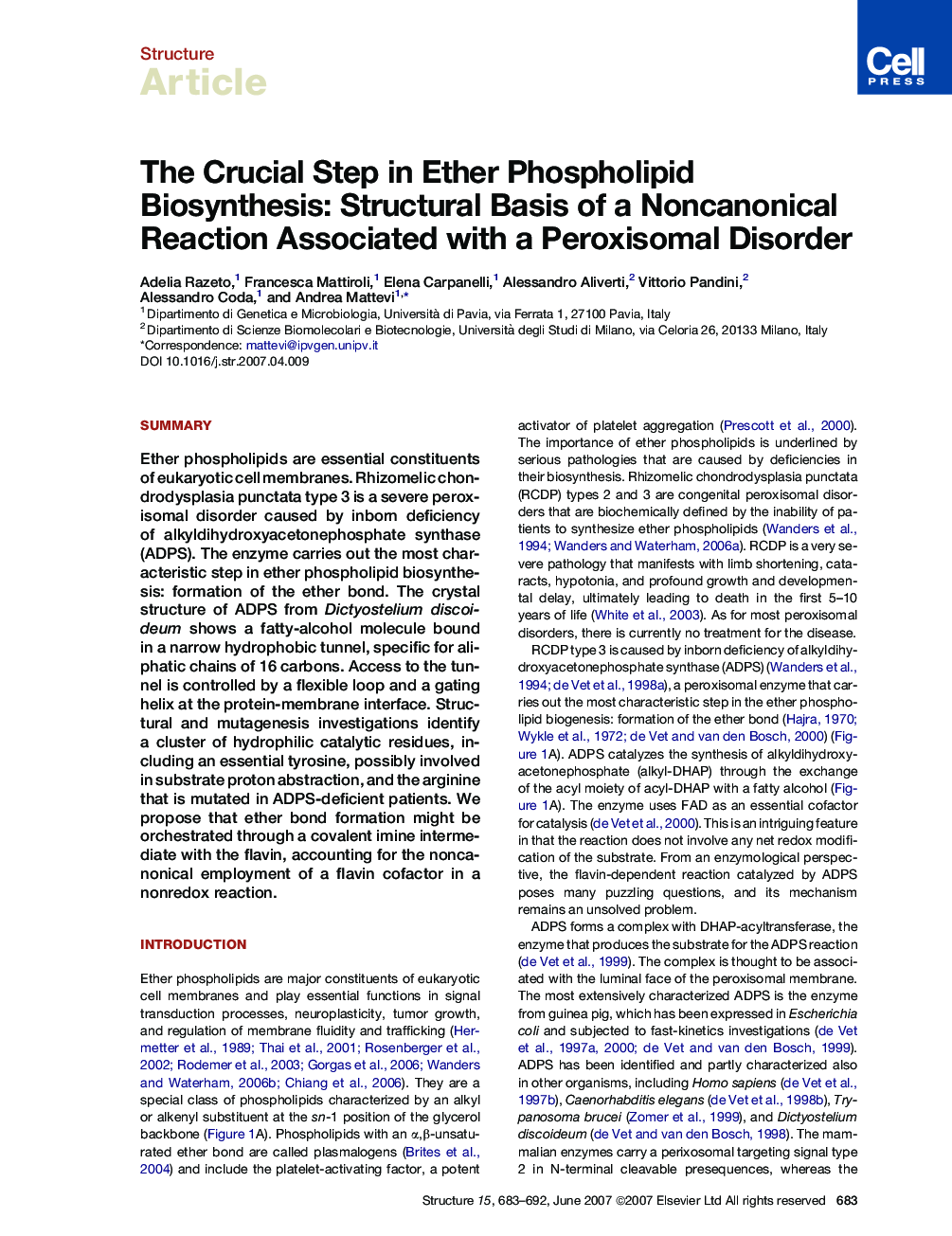 The Crucial Step in Ether Phospholipid Biosynthesis: Structural Basis of a Noncanonical Reaction Associated with a Peroxisomal Disorder