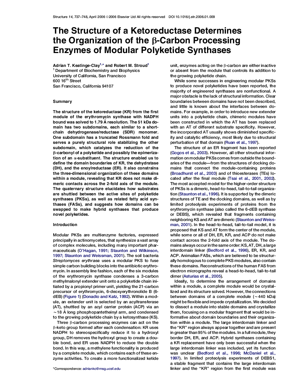 The Structure of a Ketoreductase Determines the Organization of the β-Carbon Processing Enzymes of Modular Polyketide Synthases