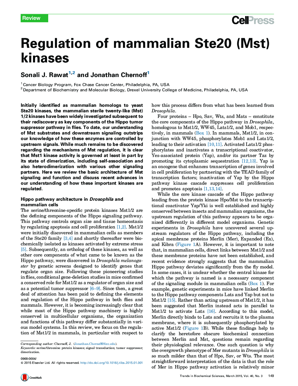 Regulation of mammalian Ste20 (Mst) kinases