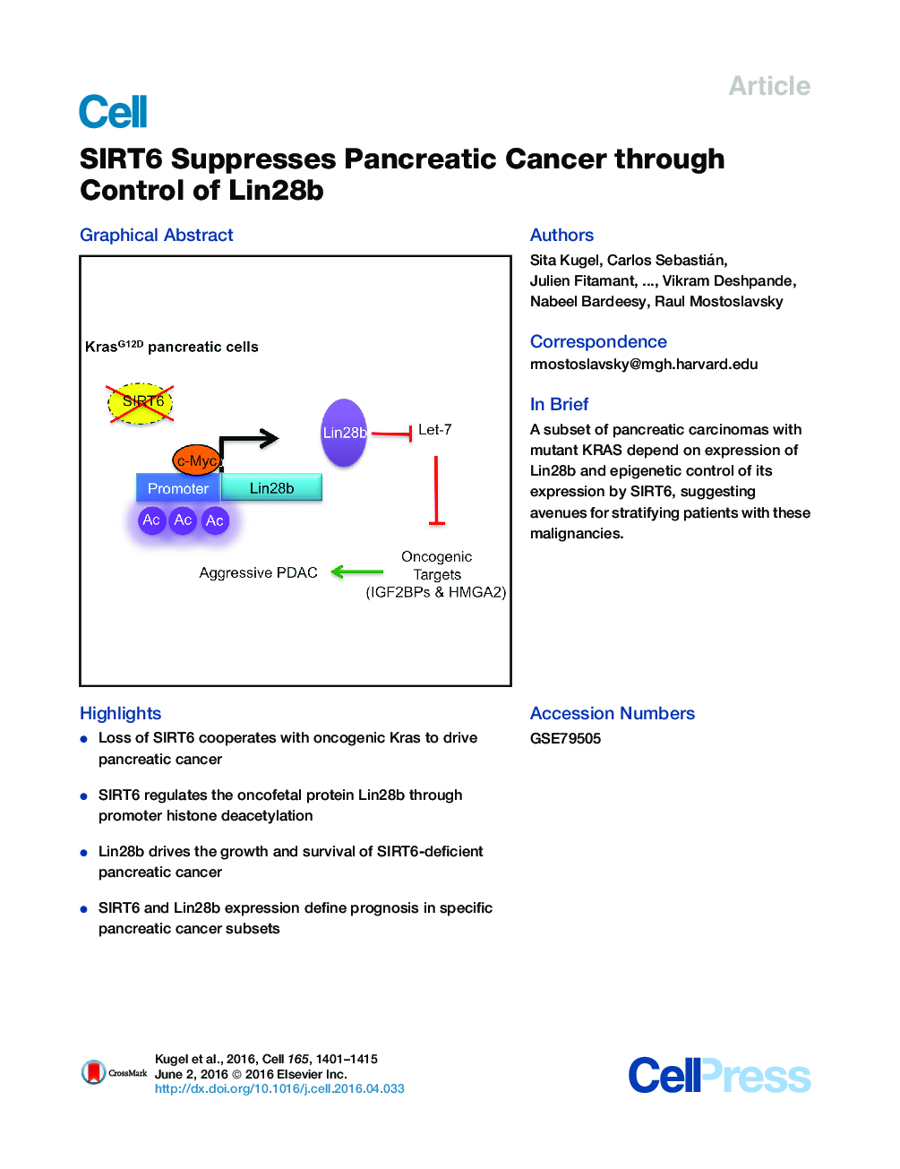 SIRT6 Suppresses Pancreatic Cancer through Control of Lin28b