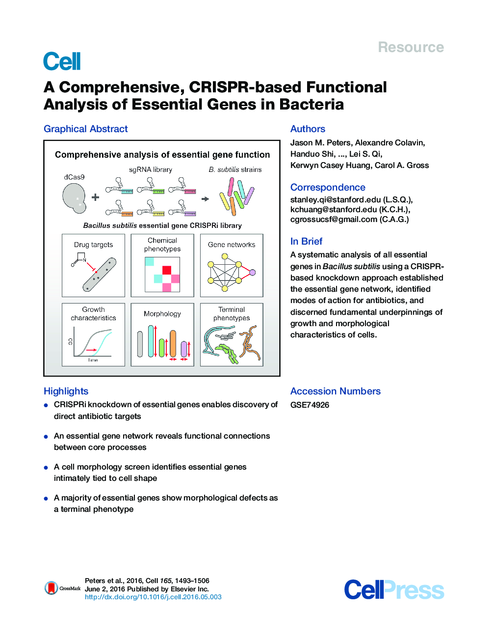 A Comprehensive, CRISPR-based Functional Analysis of Essential Genes in Bacteria