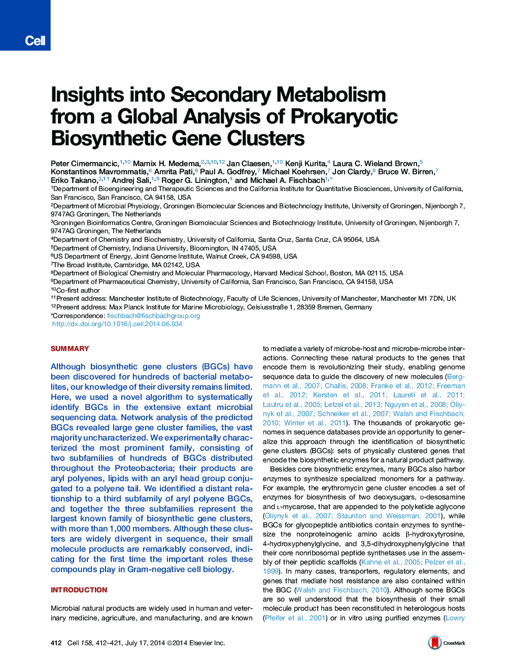 بینش متابولیسم ثانویه از یک تجزیه و تحلیل جهانی از خوشه های ژنی بیوسنتز پروکاریوتی 