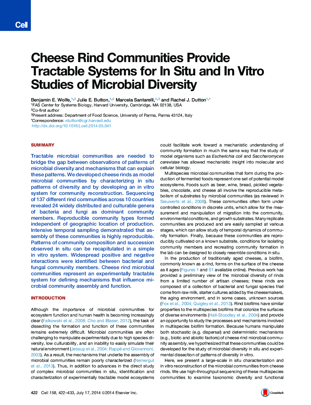 Cheese Rind Communities Provide Tractable Systems for In Situ and In Vitro Studies of Microbial Diversity