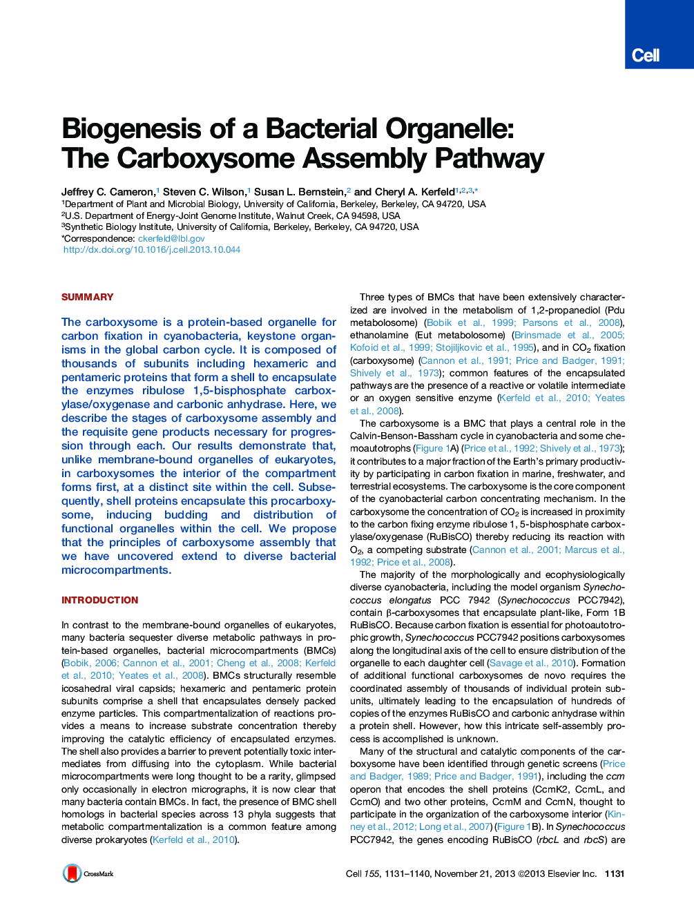 Biogenesis of a Bacterial Organelle: The Carboxysome Assembly Pathway
