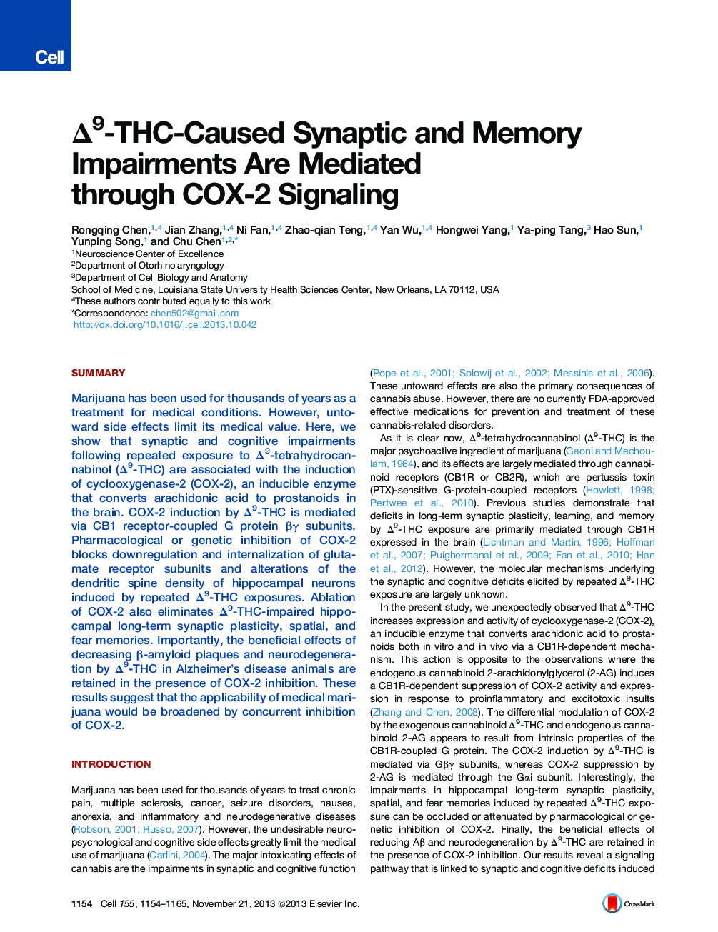 Δ9-THC-Caused Synaptic and Memory Impairments Are Mediated through COX-2 Signaling