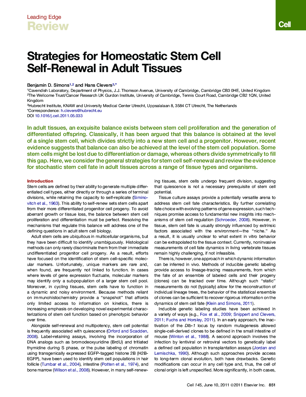 Strategies for Homeostatic Stem Cell Self-Renewal in Adult Tissues