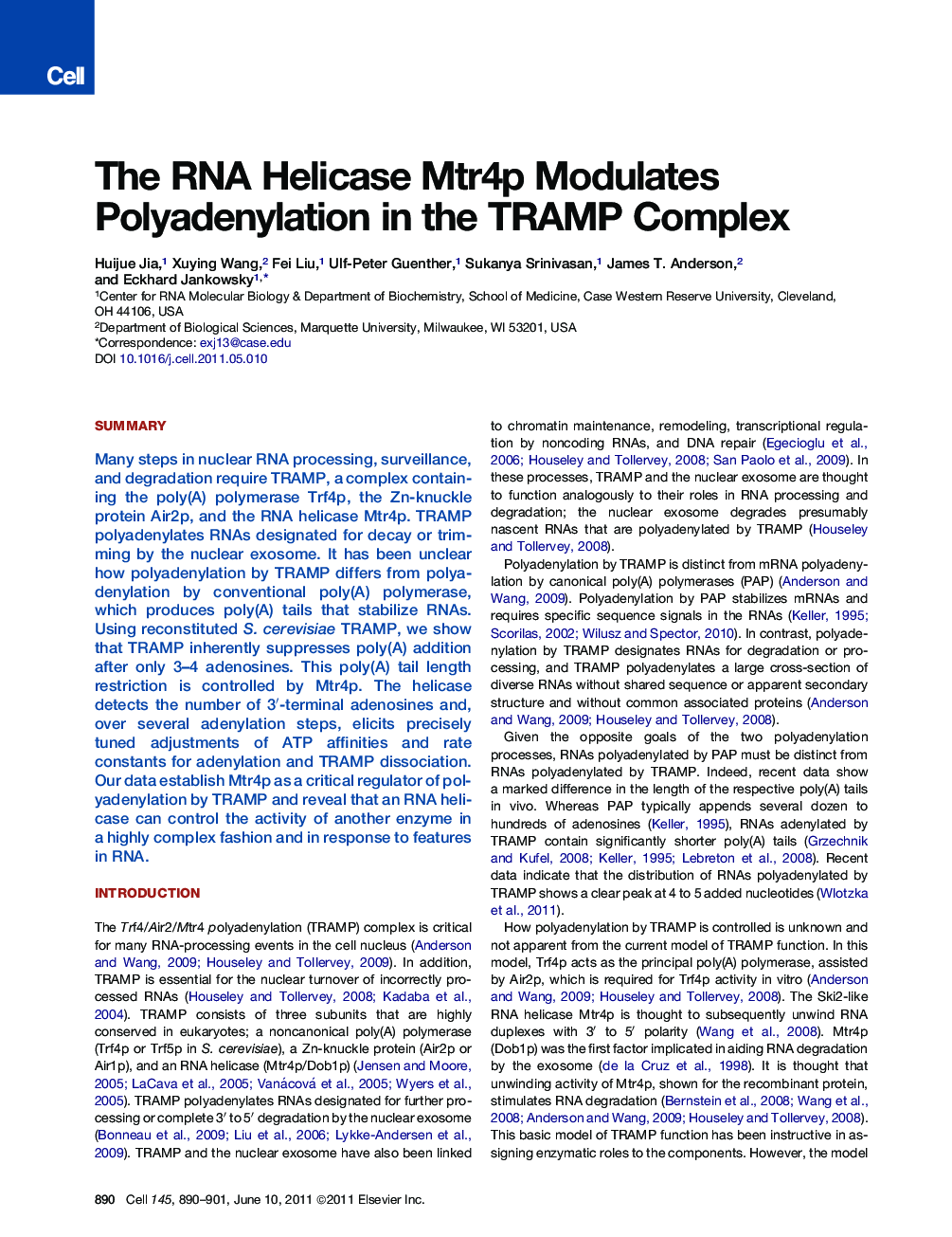 The RNA Helicase Mtr4p Modulates Polyadenylation in the TRAMP Complex