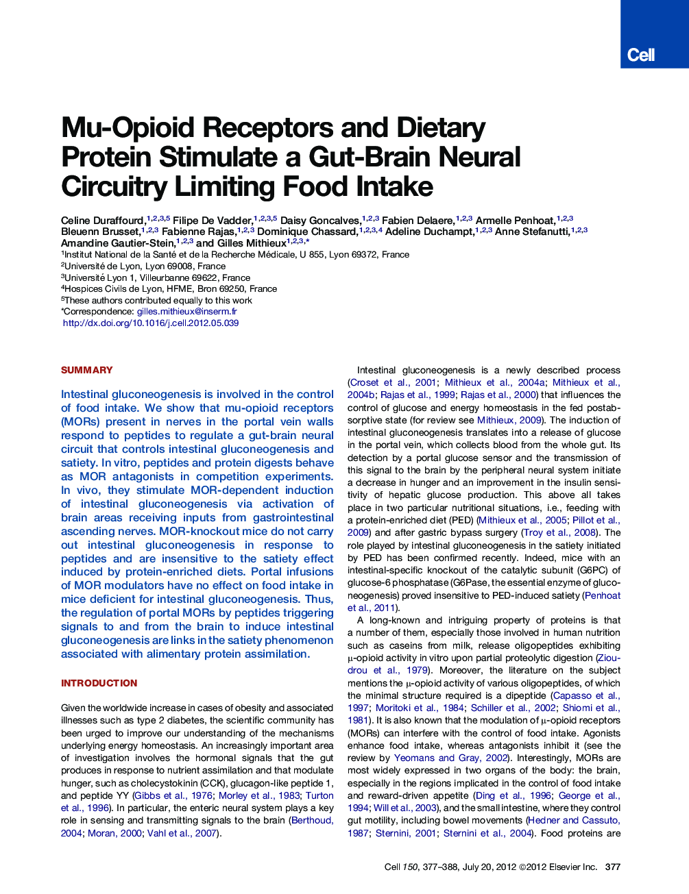 Mu-Opioid Receptors and Dietary Protein Stimulate a Gut-Brain Neural Circuitry Limiting Food Intake