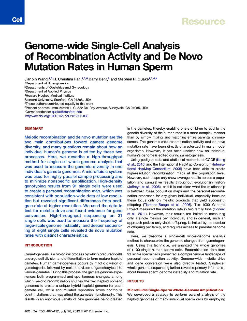 Genome-wide Single-Cell Analysis of Recombination Activity and De Novo Mutation Rates in Human Sperm