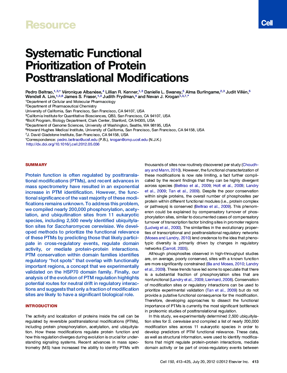 Systematic Functional Prioritization of Protein Posttranslational Modifications