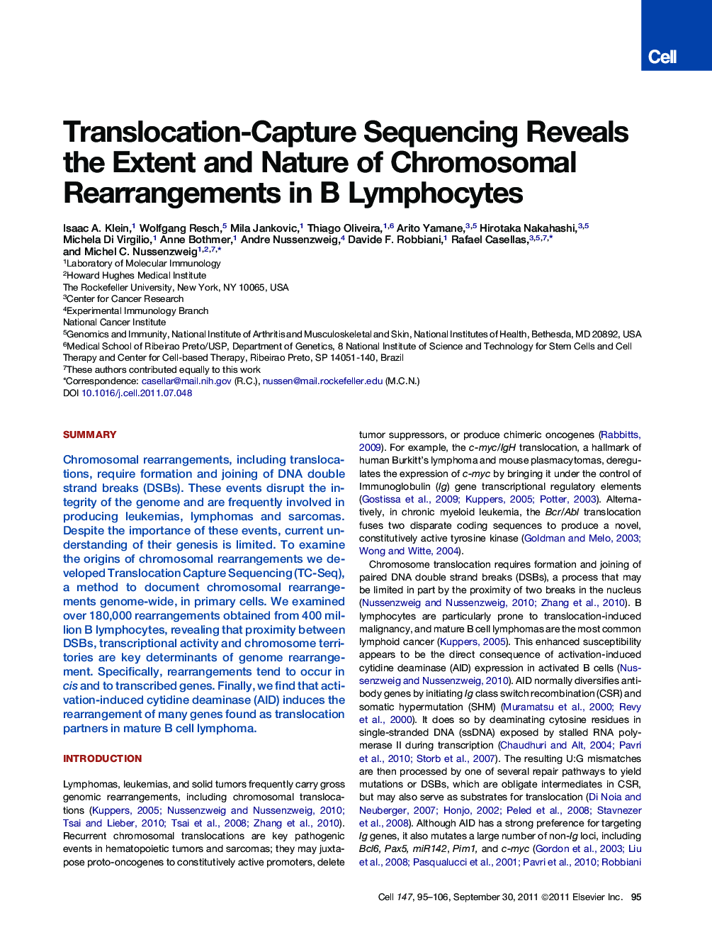 Translocation-Capture Sequencing Reveals the Extent and Nature of Chromosomal Rearrangements in B Lymphocytes