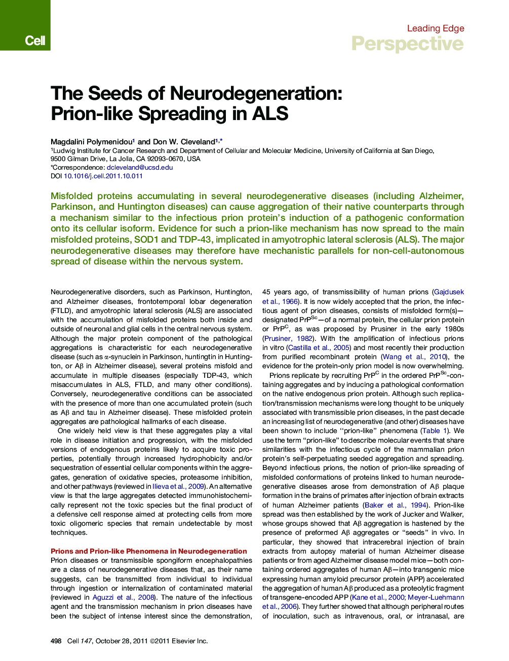 The Seeds of Neurodegeneration: Prion-like Spreading in ALS