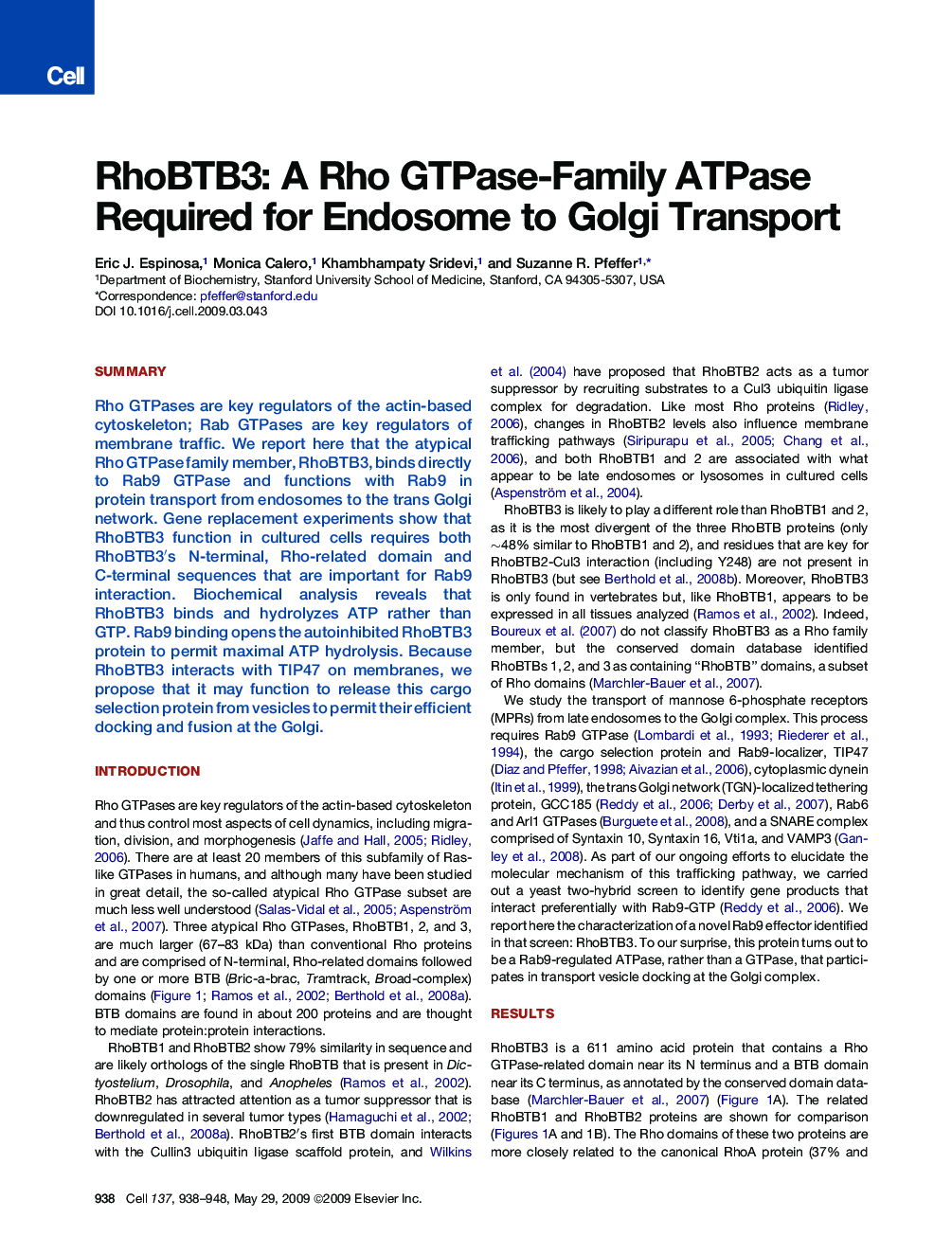 RhoBTB3: A Rho GTPase-Family ATPase Required for Endosome to Golgi Transport