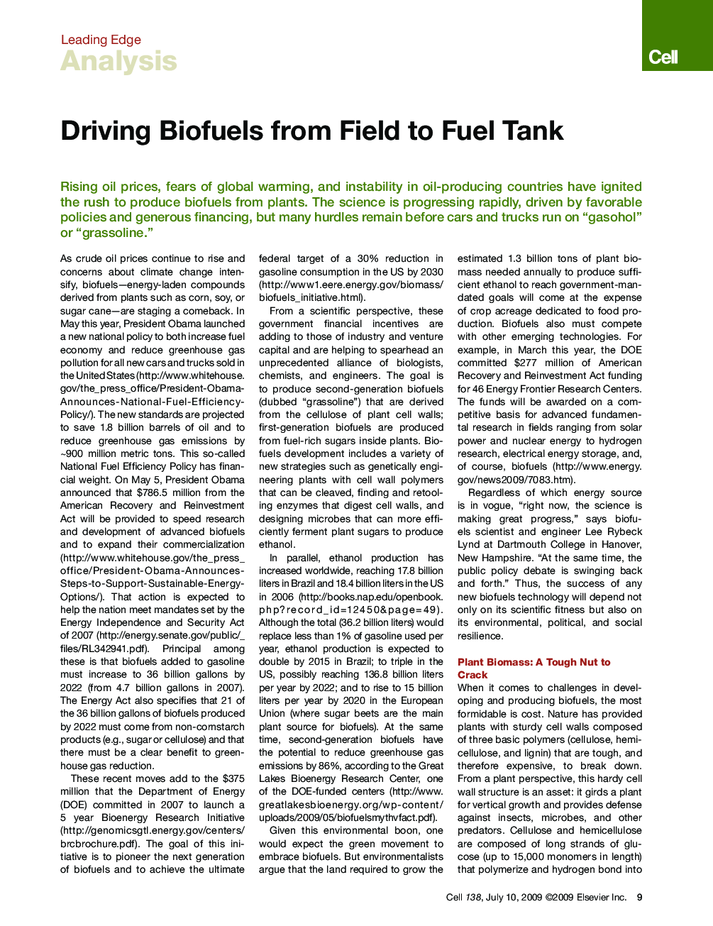 Driving Biofuels from Field to Fuel Tank