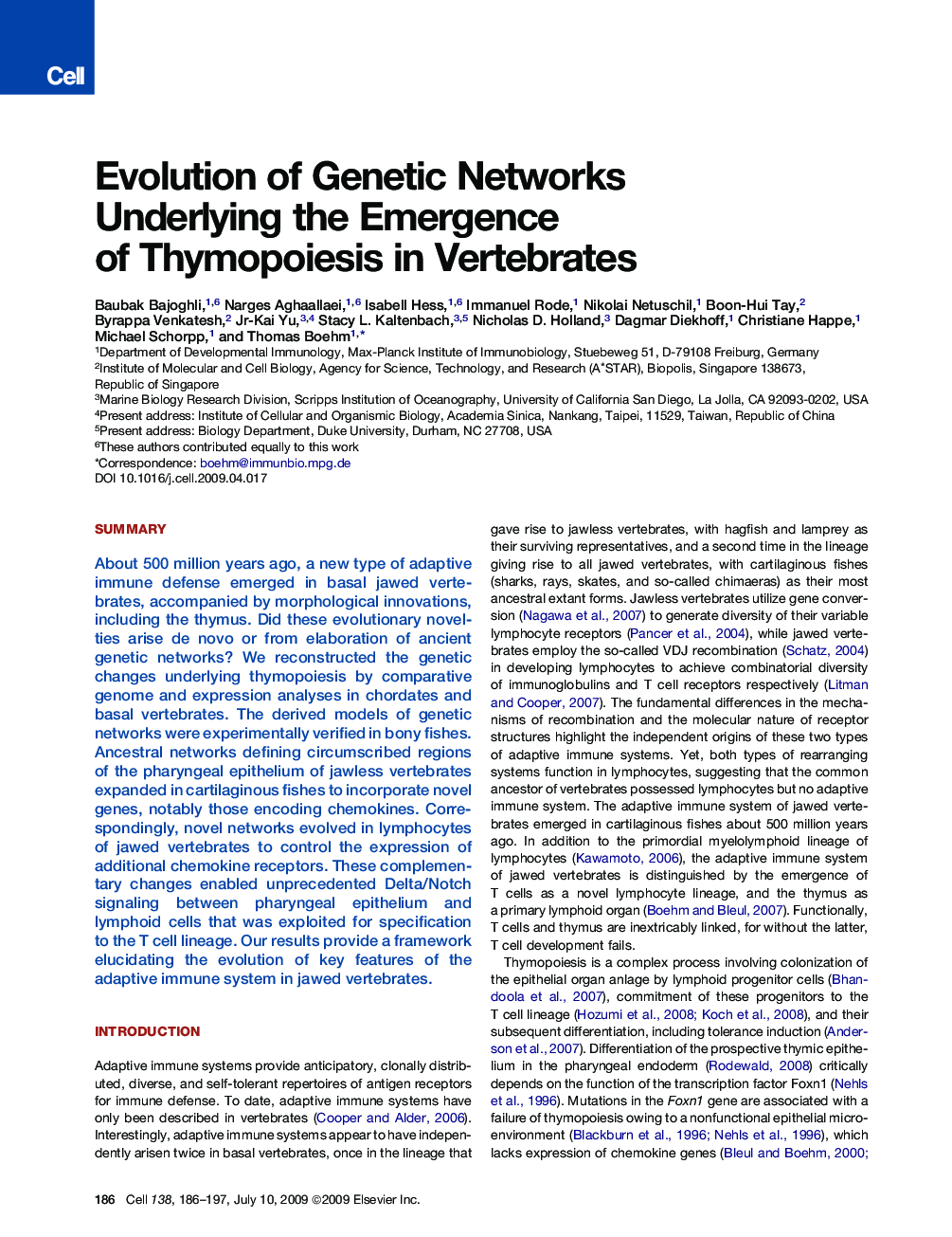 Evolution of Genetic Networks Underlying the Emergence of Thymopoiesis in Vertebrates