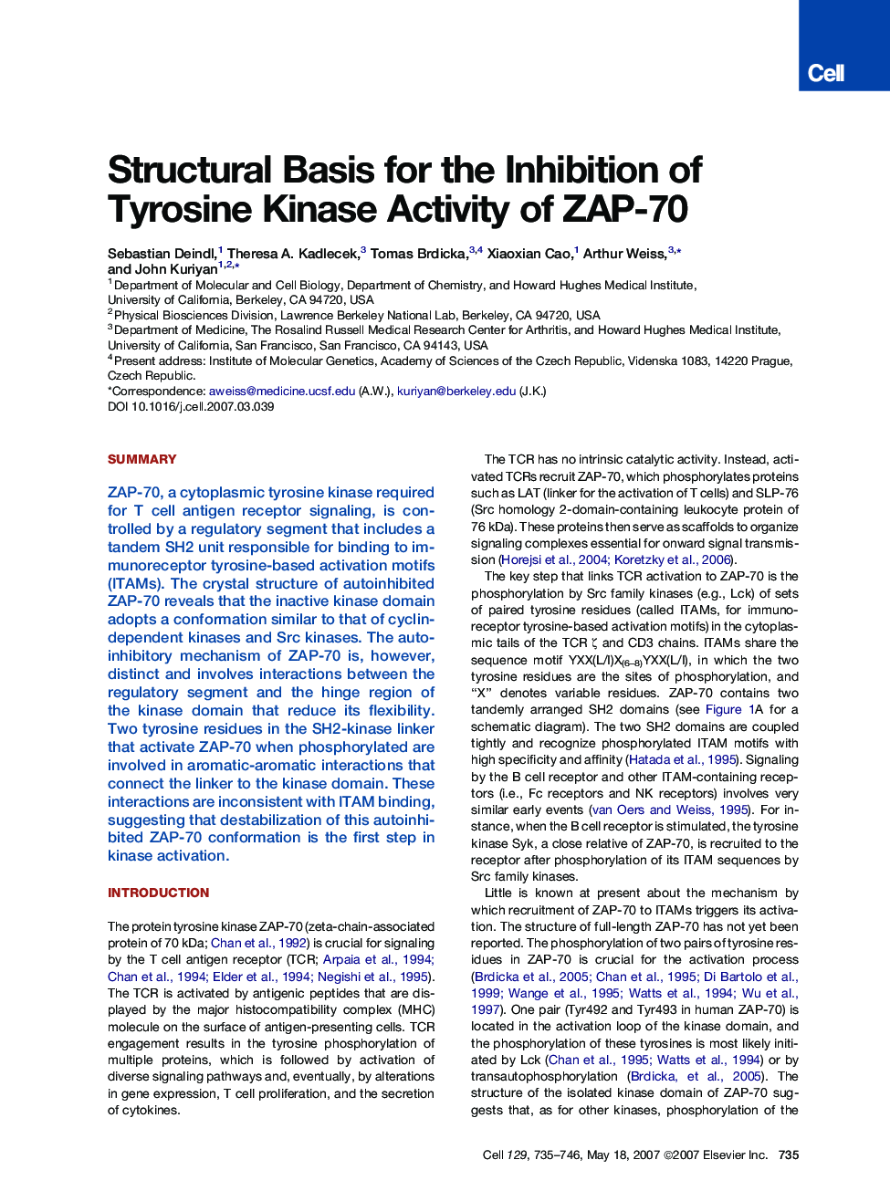 Structural Basis for the Inhibition of Tyrosine Kinase Activity of ZAP-70