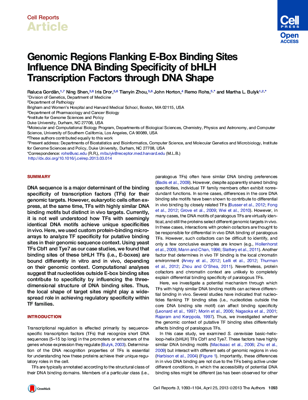 Genomic Regions Flanking E-Box Binding Sites Influence DNA Binding Specificity of bHLH Transcription Factors through DNA Shape