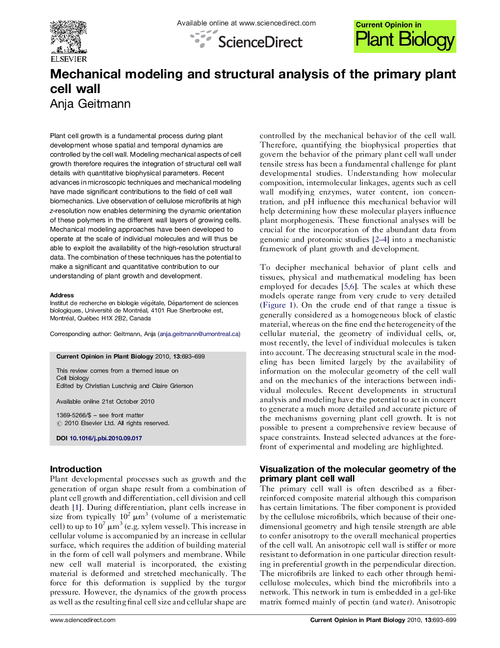 Mechanical modeling and structural analysis of the primary plant cell wall