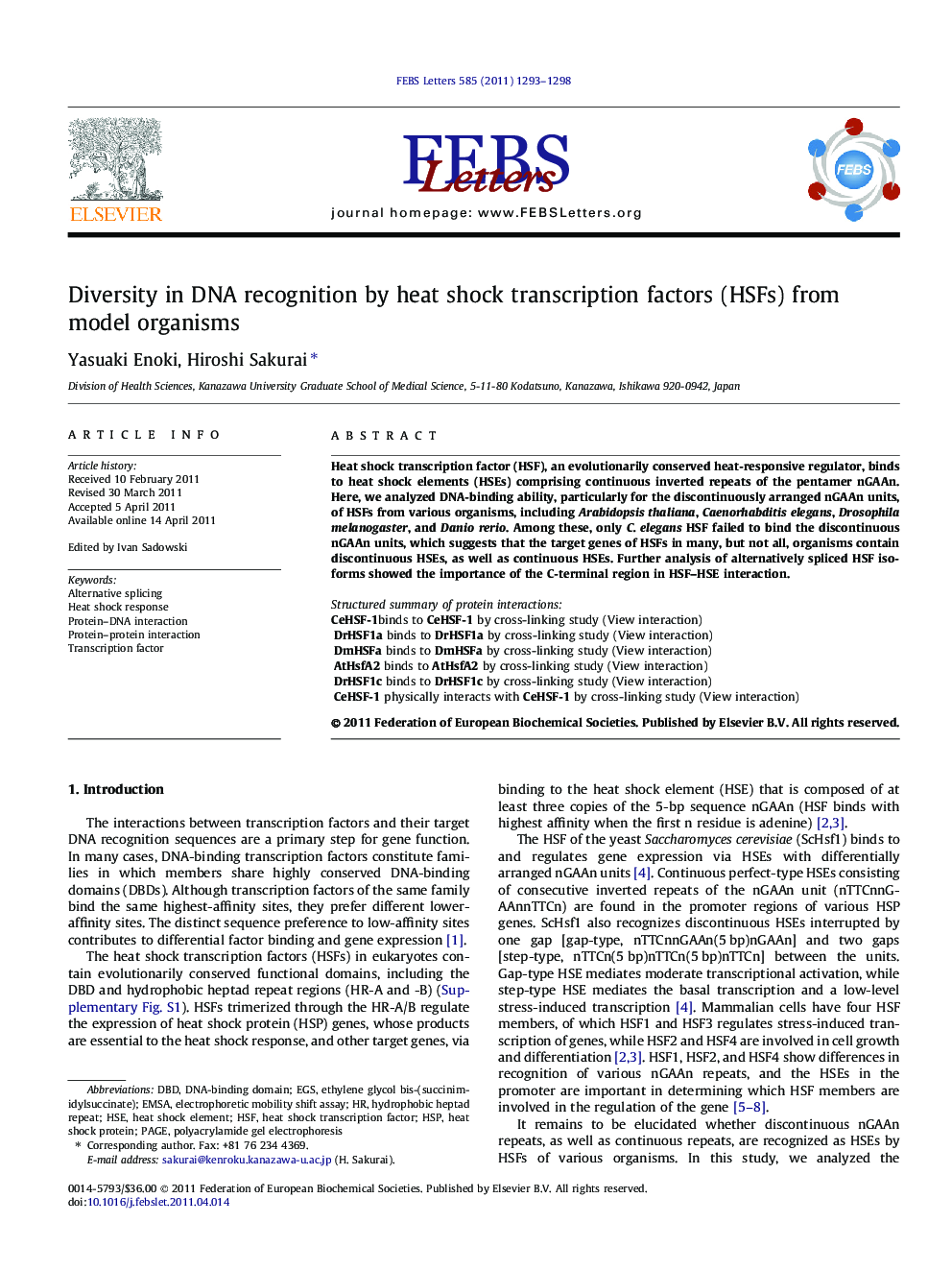 Diversity in DNA recognition by heat shock transcription factors (HSFs) from model organisms