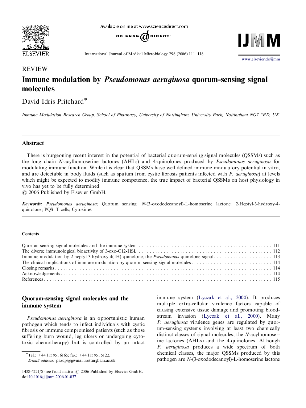 Immune modulation by Pseudomonas aeruginosa quorum-sensing signal molecules