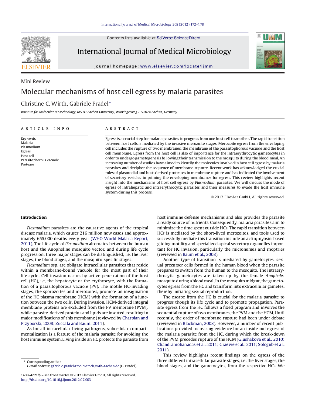 Molecular mechanisms of host cell egress by malaria parasites