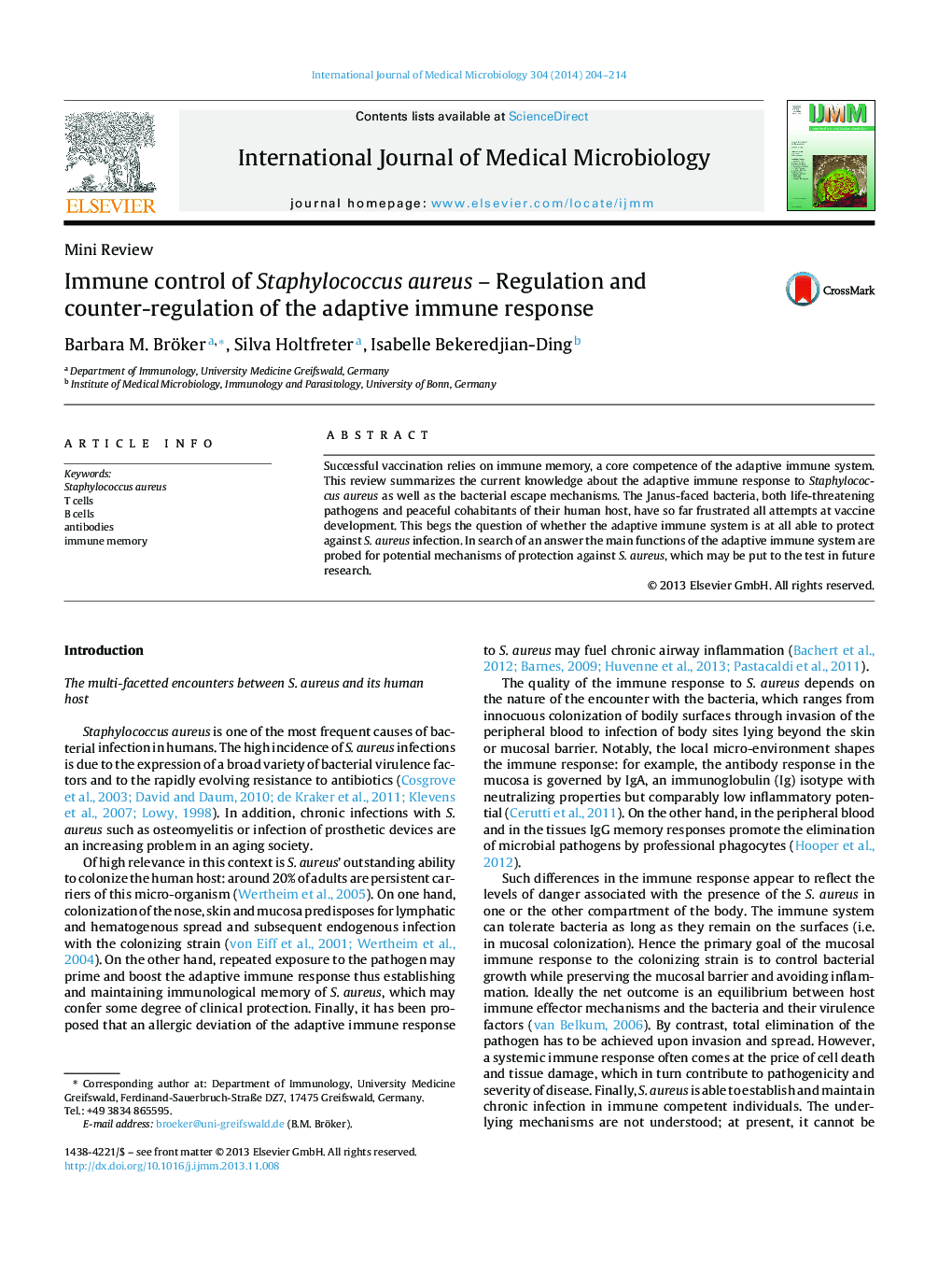 Immune control of Staphylococcus aureus – Regulation and counter-regulation of the adaptive immune response