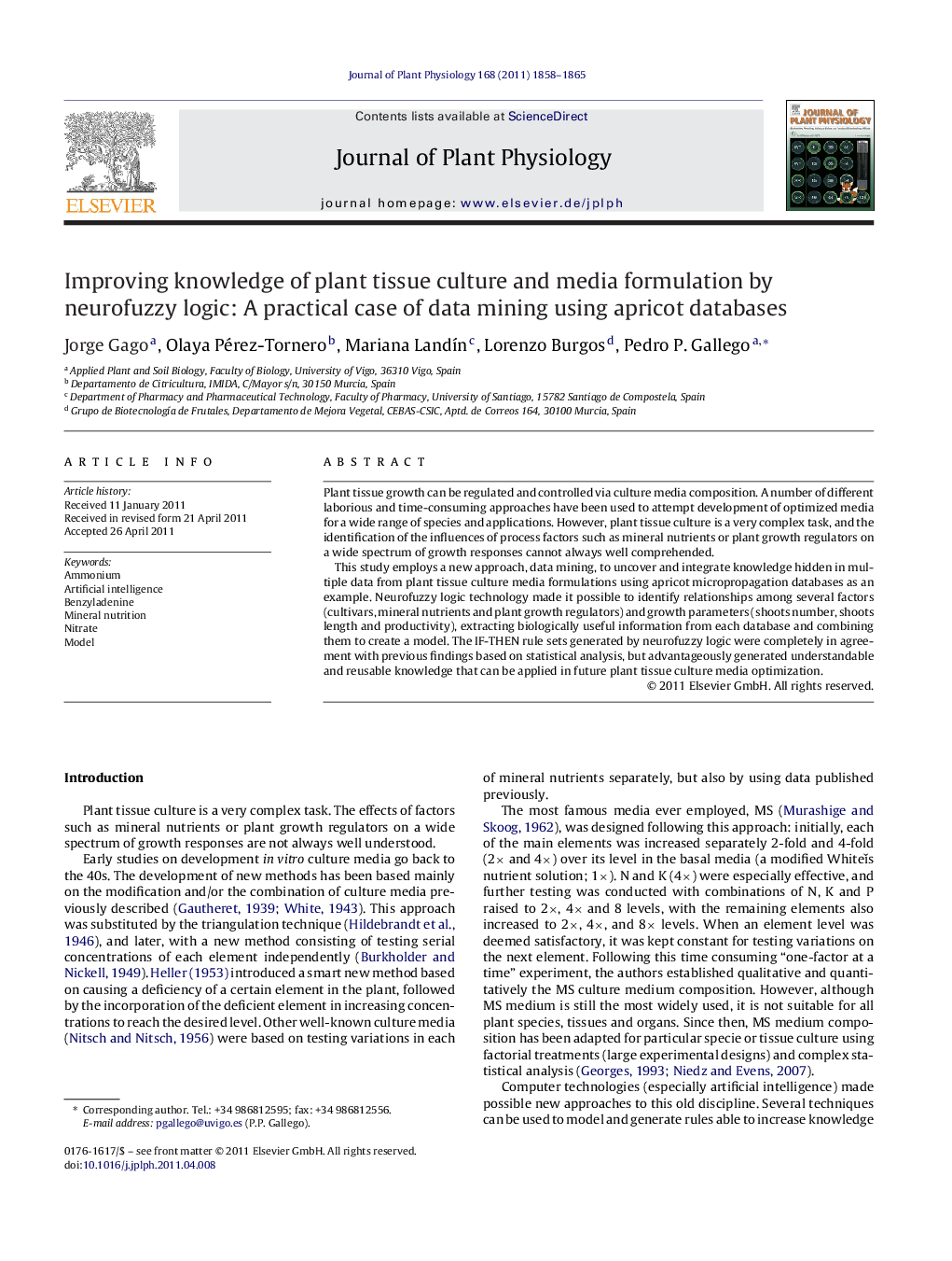 Improving knowledge of plant tissue culture and media formulation by neurofuzzy logic: A practical case of data mining using apricot databases