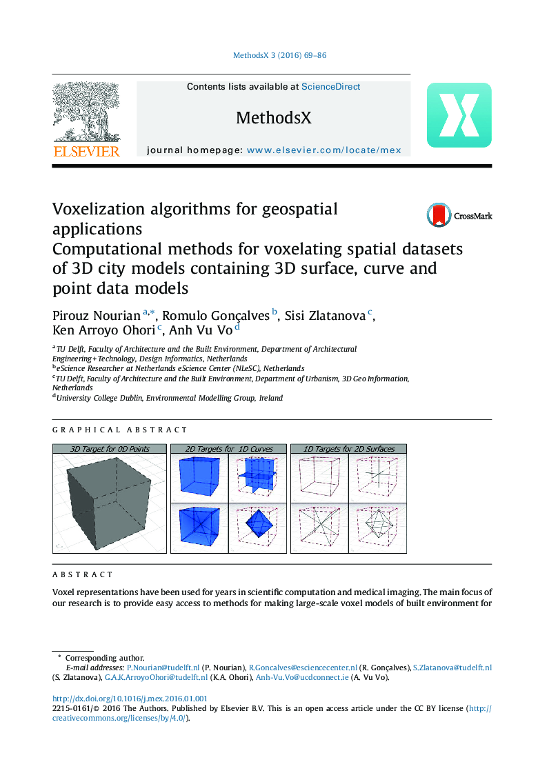 Voxelization algorithms for geospatial applications: Computational methods for voxelating spatial datasets of 3D city models containing 3D surface, curve and point data models