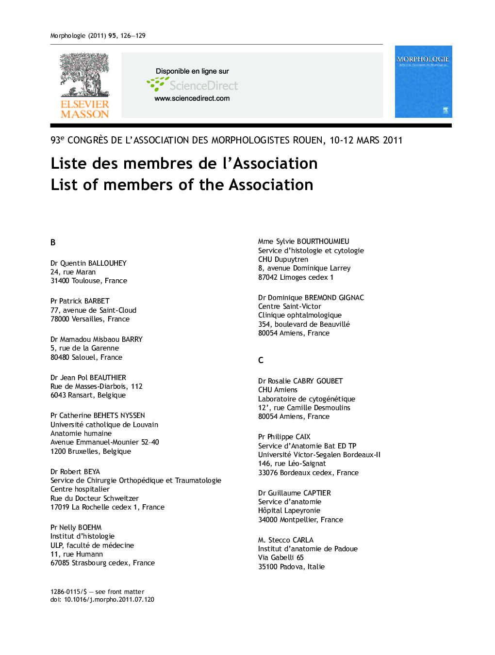 Liste des membres de l'association