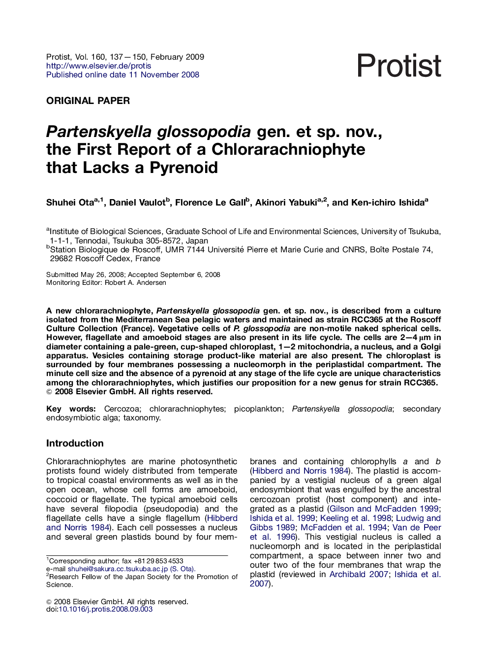 Partenskyella glossopodia gen. et sp. nov., the First Report of a Chlorarachniophyte that Lacks a Pyrenoid