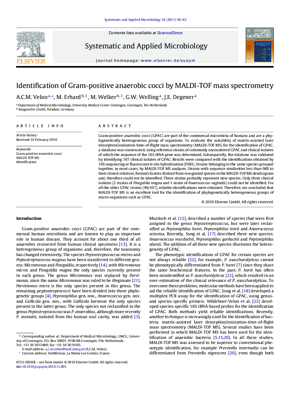 Identification of Gram-positive anaerobic cocci by MALDI-TOF mass spectrometry