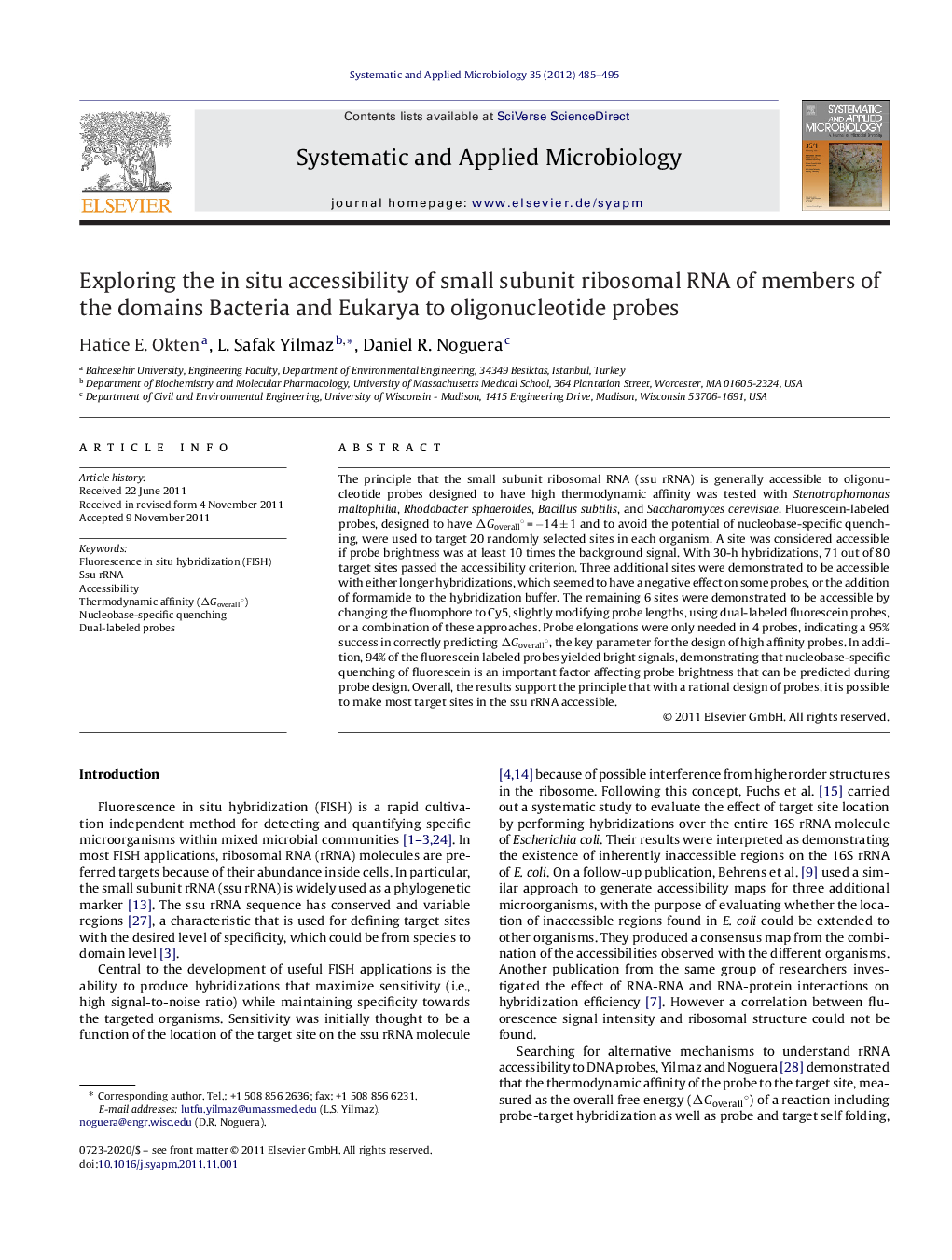 Exploring the in situ accessibility of small subunit ribosomal RNA of members of the domains Bacteria and Eukarya to oligonucleotide probes