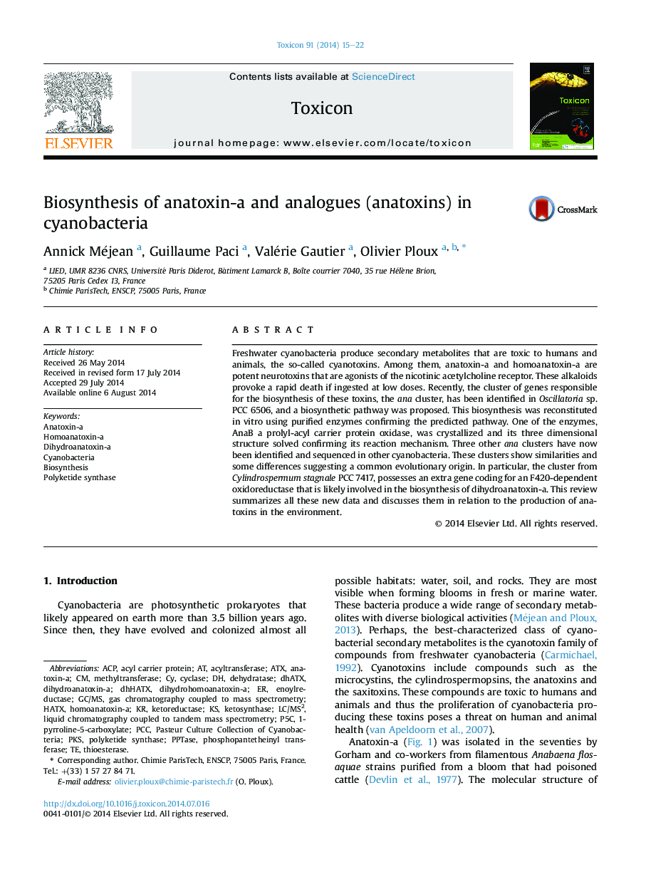 Biosynthesis of anatoxin-a and analogues (anatoxins) in cyanobacteria