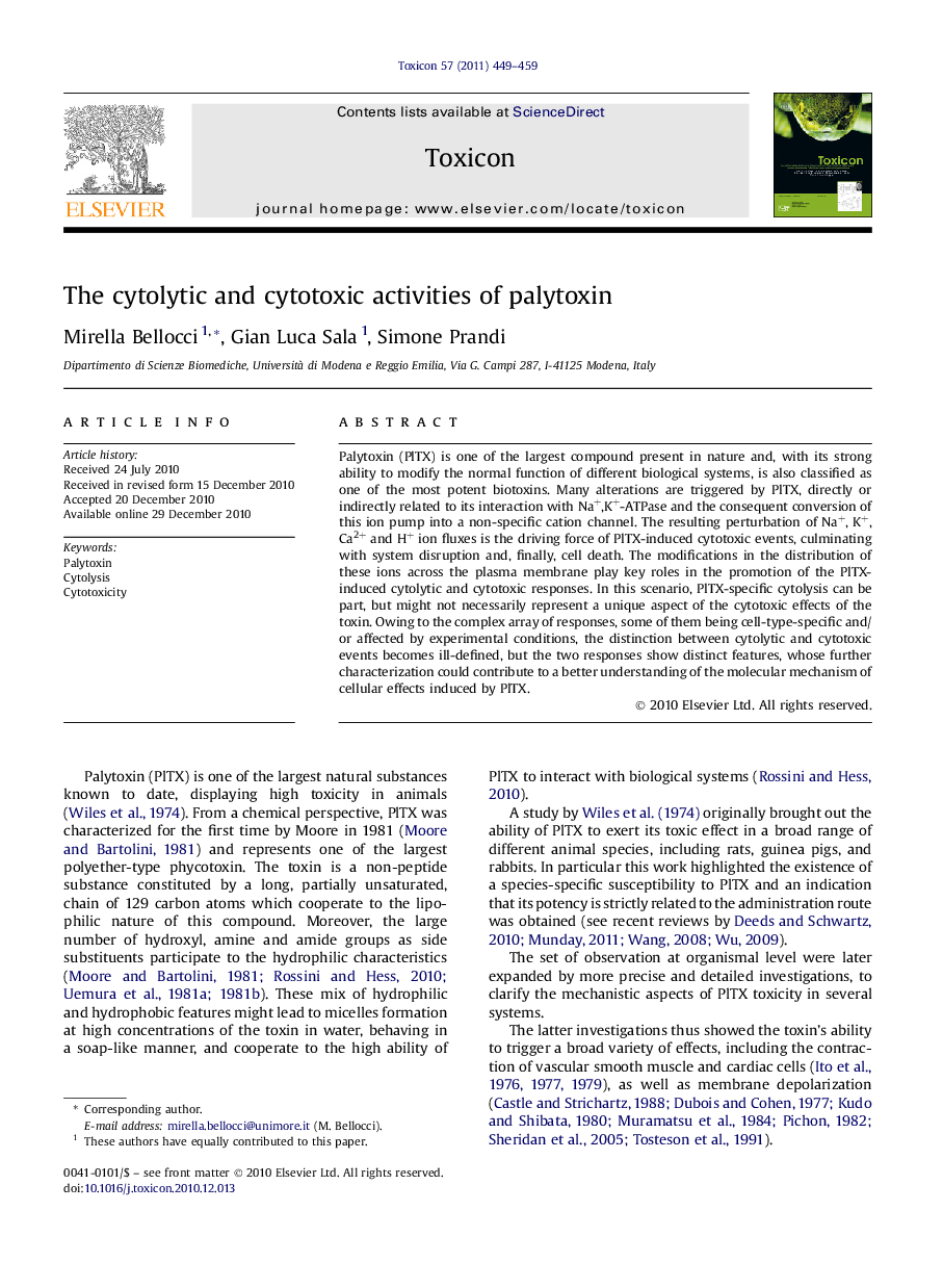 The cytolytic and cytotoxic activities of palytoxin