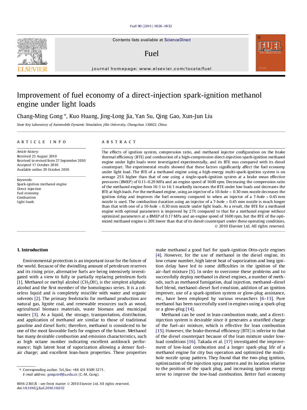 Improvement of fuel economy of a direct-injection spark-ignition methanol engine under light loads