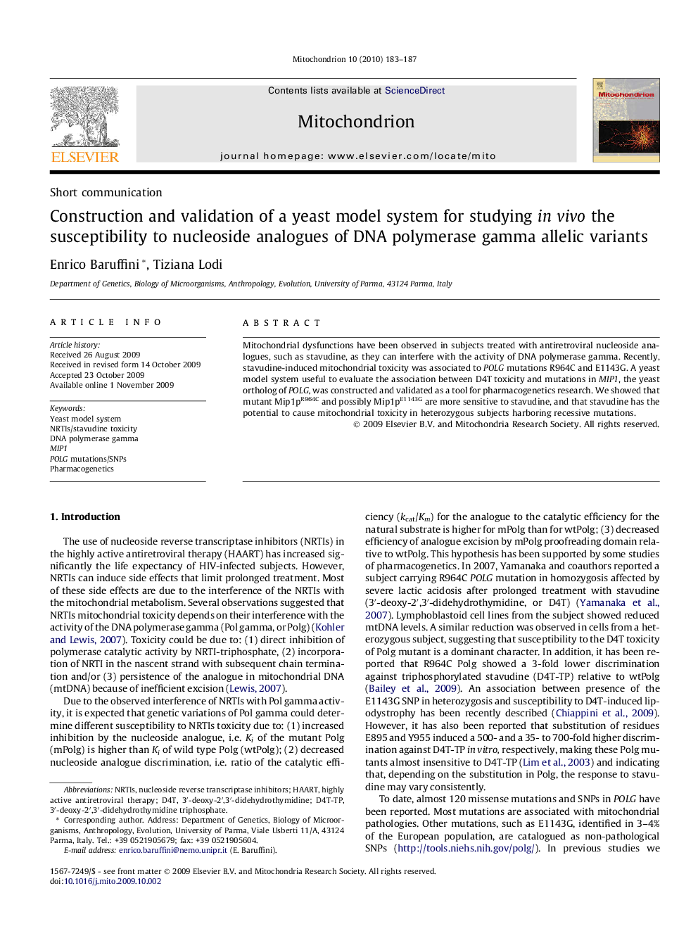 Construction and validation of a yeast model system for studying in vivo the susceptibility to nucleoside analogues of DNA polymerase gamma allelic variants