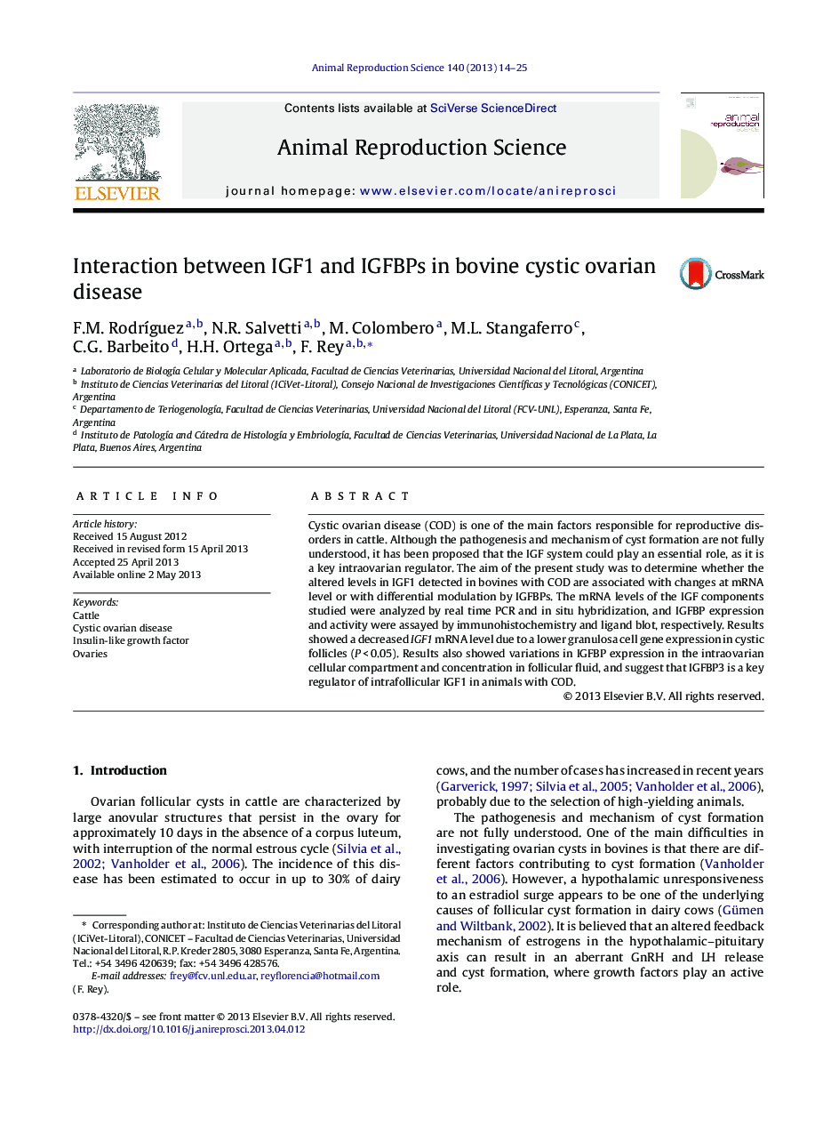 Interaction between IGF1 and IGFBPs in bovine cystic ovarian disease