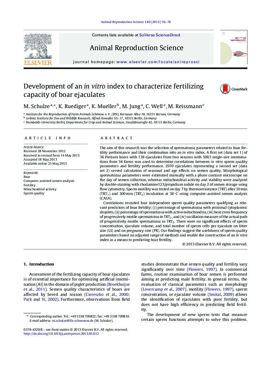 Development of an in vitro index to characterize fertilizing capacity of boar ejaculates