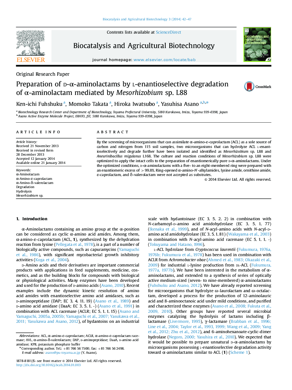 Preparation of d-α-aminolactams by l-enantioselective degradation of α-aminolactam mediated by Mesorhizobium sp. L88