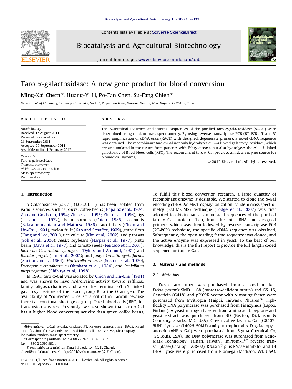 Taro α-galactosidase: A new gene product for blood conversion