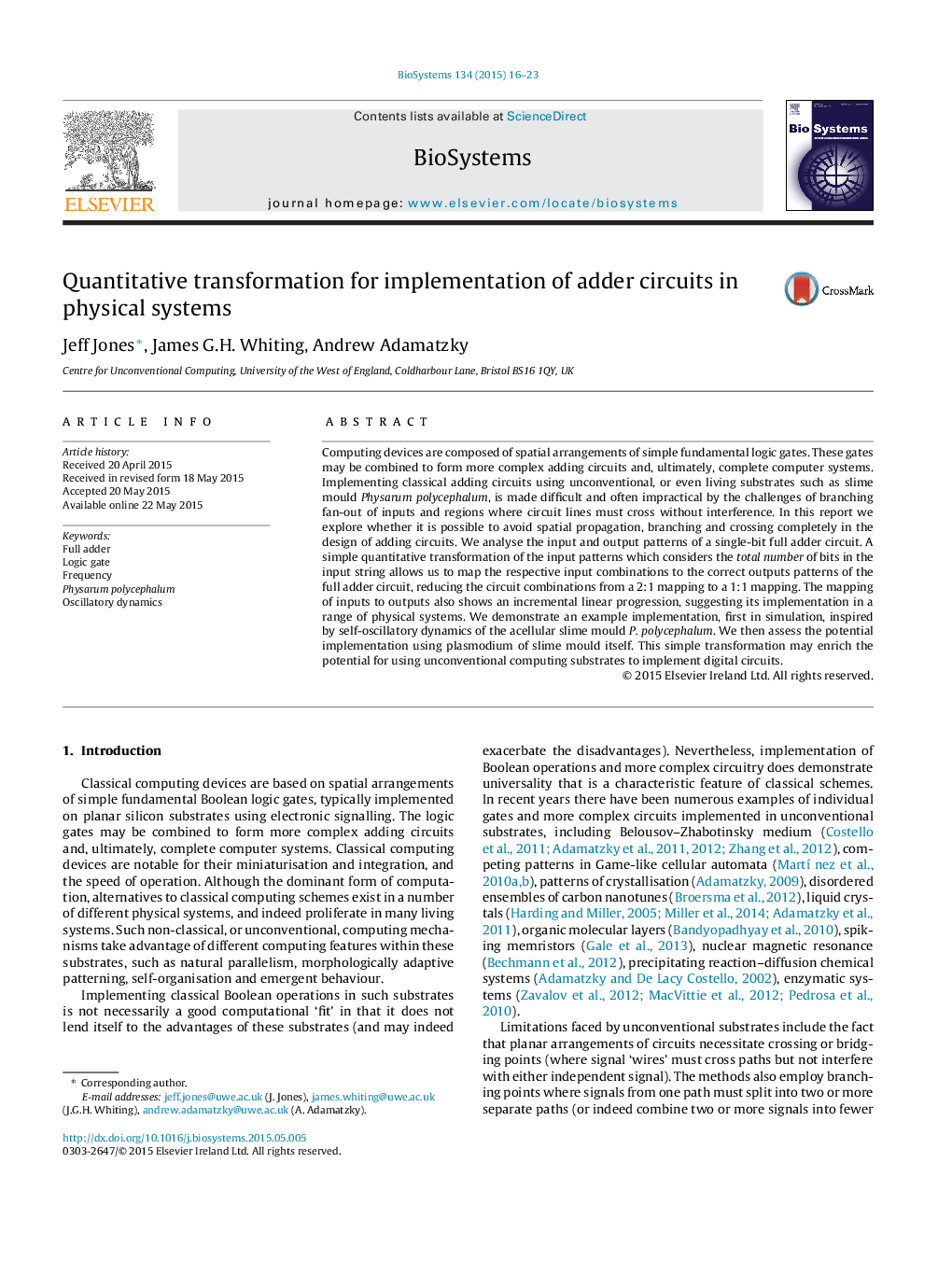 Quantitative transformation for implementation of adder circuits in physical systems