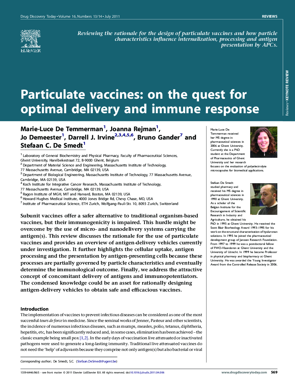 Particulate vaccines: on the quest for optimal delivery and immune response