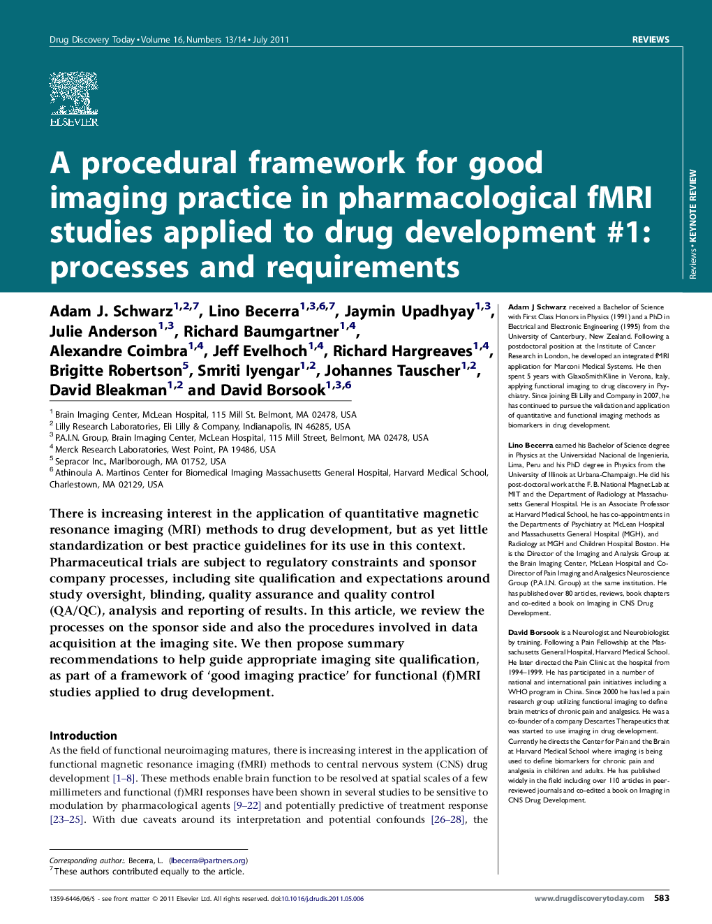 A procedural framework for good imaging practice in pharmacological fMRI studies applied to drug development #1: processes and requirements