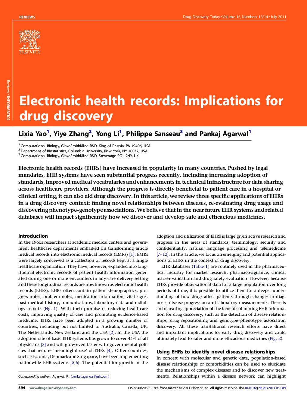 Electronic health records: Implications for drug discovery