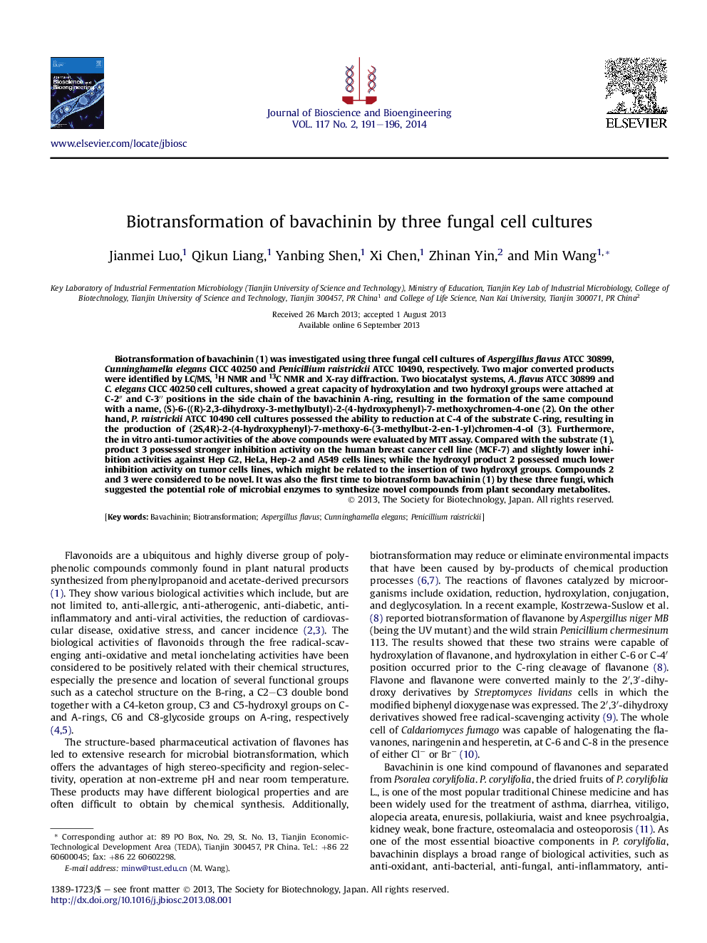 Biotransformation of bavachinin by three fungal cell cultures