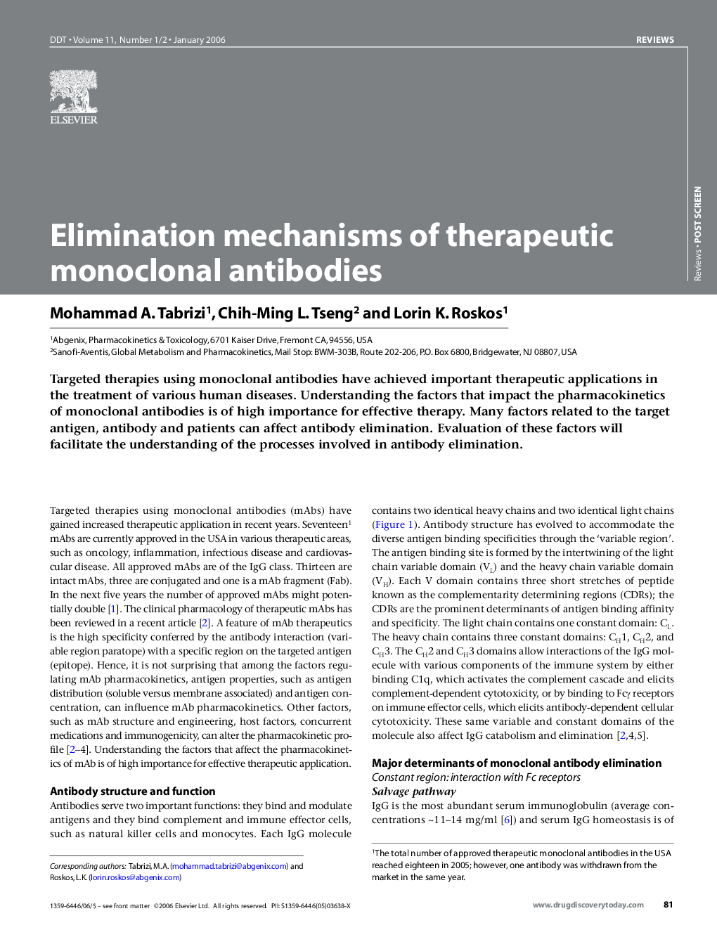 Elimination mechanisms of therapeutic monoclonal antibodies
